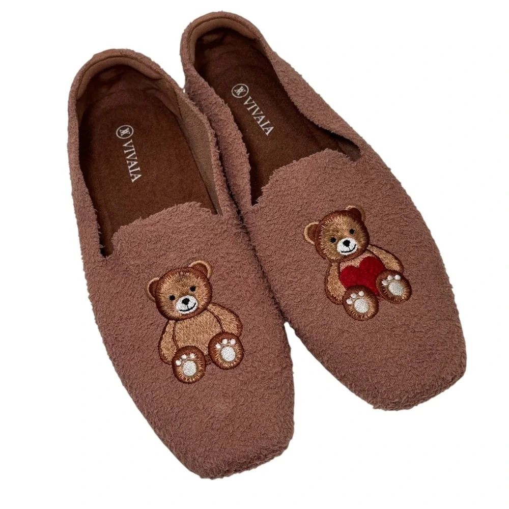 VIVAIA Samantha Terry Knit Loafers Nutmeg Teddy Bear Flats Women's 40/9.5‎
